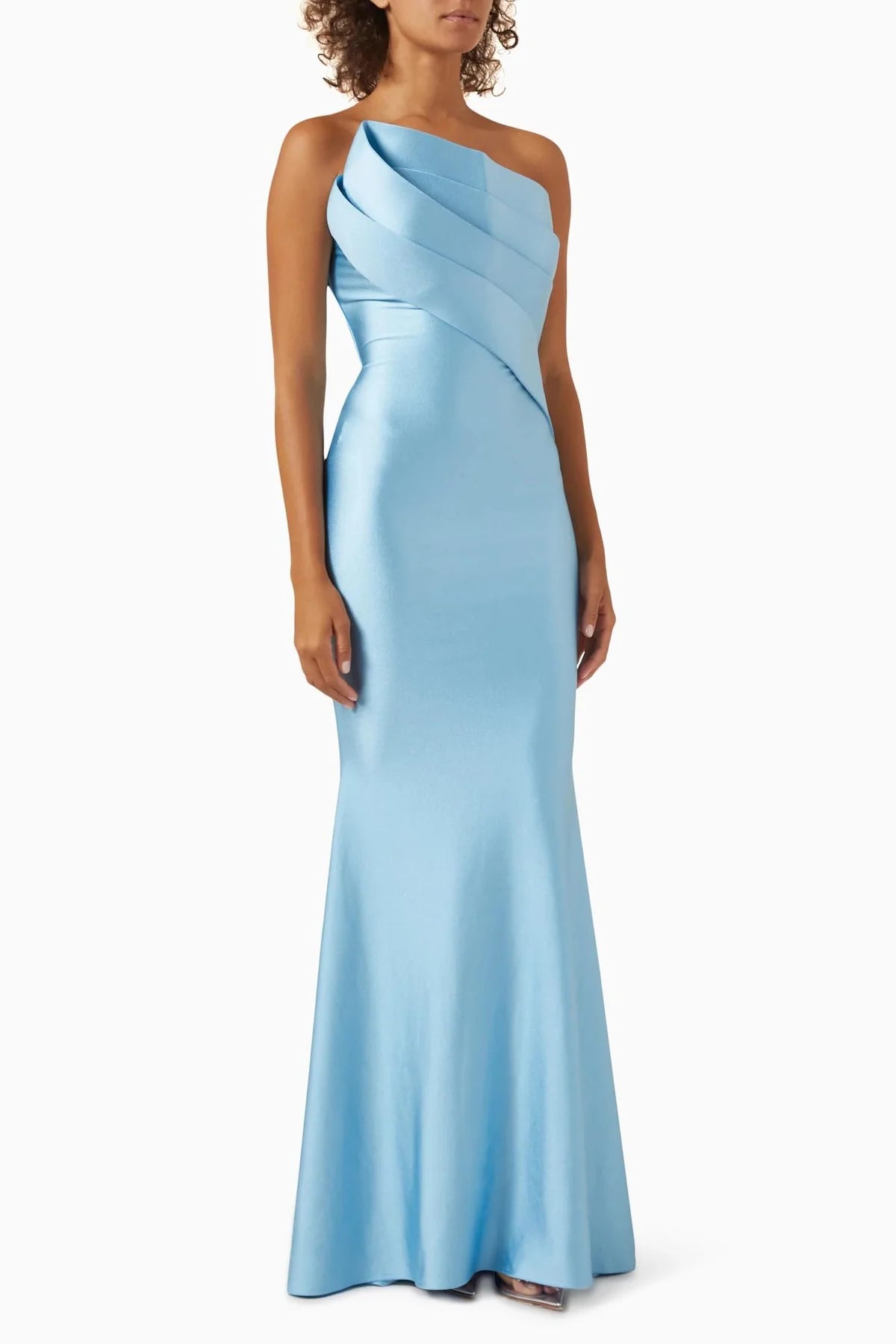 Robe Weitese élégante robe de soirée bleu clair une épaule en satin et robe de bal sirène